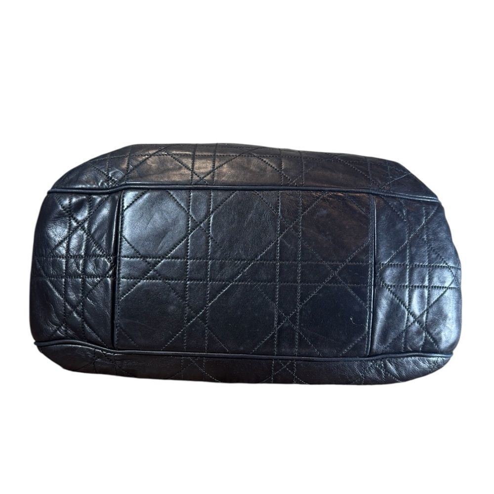 DIOR Black Quilted Cannage Leather Drawstring Hobo Bucket Shoulder Bag Auth Ex++ - Picture 6 of 16